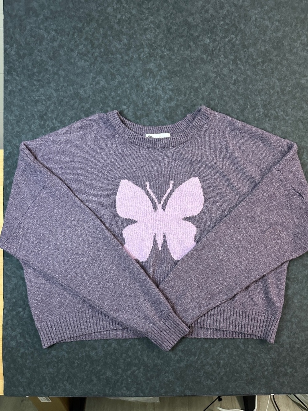No Boundaries Purple and Pink Butterfly Graphic Knit Sweater Size Large
